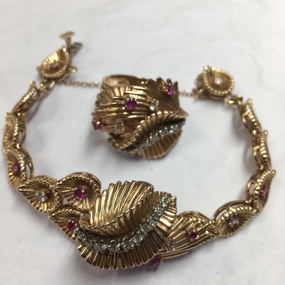 antique 14K yellow gold bracelet and ring - Picture 3 of 5